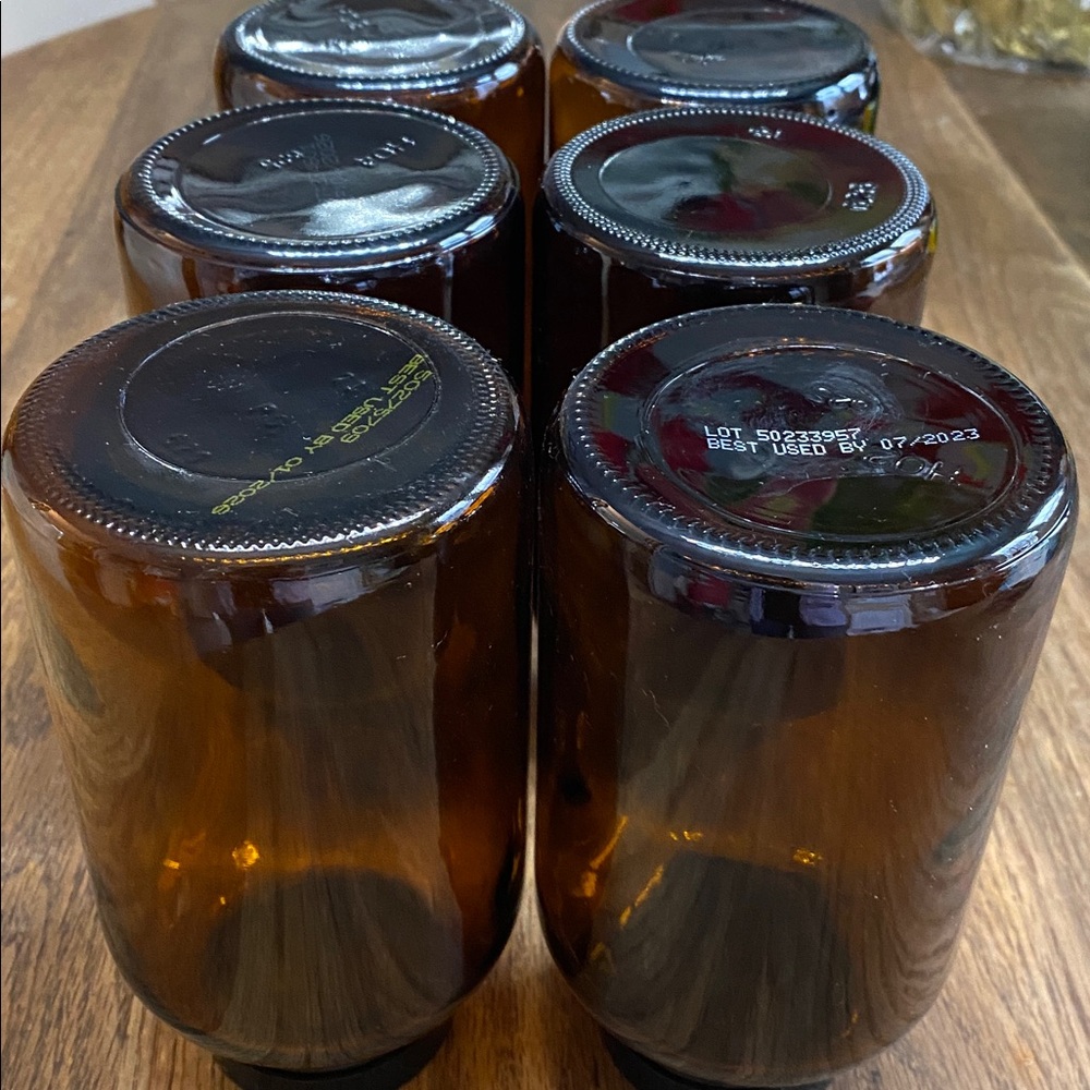 Set of 6 - 20 oz Amber Glass Jars with Black Lids. Recycled - Picture 4 of 4